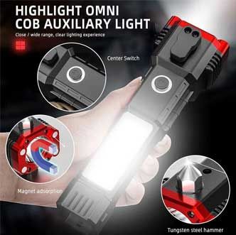 Versatile High Power LED Flashlight | Power Bank & Window Hammer